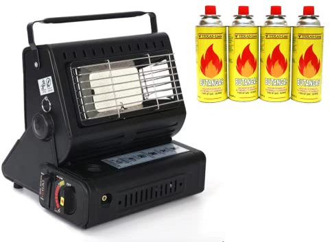Kaufbasar Tragbarer Gasheizer für Outdoor-Camping, Gasheizer für Zelt, Wohnwagen, Reisen, Angeln, 1,3 kW Keramikbrenner (schwarz) mit 28 Butangaskartuschen