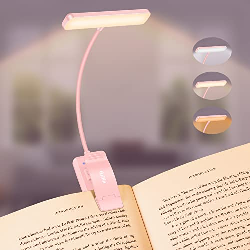 Gritin 19 LED Book Light, Reading Light Book Lamp for Reading at Night with Memory Function, 3 Eye-Protecting Modes -Stepless Dimming, Long Battery Life, 360° Flexible Lamp for Bed,Tablet- Pink