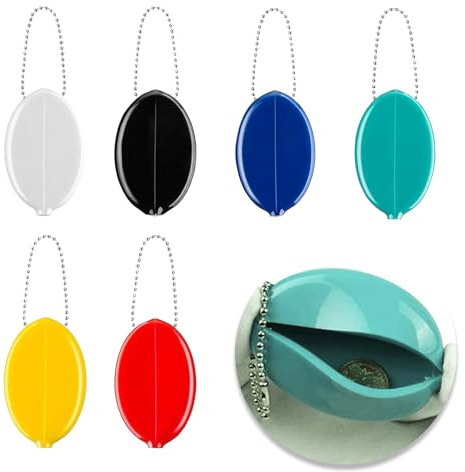 ZALHIN 6 Piezas Monederos de Goma Ovalados Unisex Adulto Monedero Cambio, Monedero pequeño para Mujer con Cadena para Viajes Multiusos