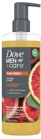 Dove Men+Care 2-in-1 Shampoo + Conditioner Pure Fresh Orange & Sage for Strong, Healthy-Looking Hair, with Vitamin C & Mineral Complex 17.5 oz