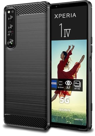 jonlineuk For Sony Xperia 1 IV Case, [Slim Fit] Shockproof Brushed Carbon Fibre [Protective Case] Cover, Gel Rubber Phone Case For (Sony Xperia 1 IV) Black