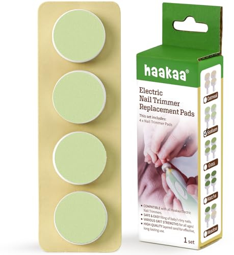 haakaa Elektriska ersättningsdynor för nagelfilar, 3-6 månader, havsskum | Kompatibel med alla Haakaa nagelklippare, 4 påfyllningsdynor med premium sandpapper för säker, skonsam babynagelfilning