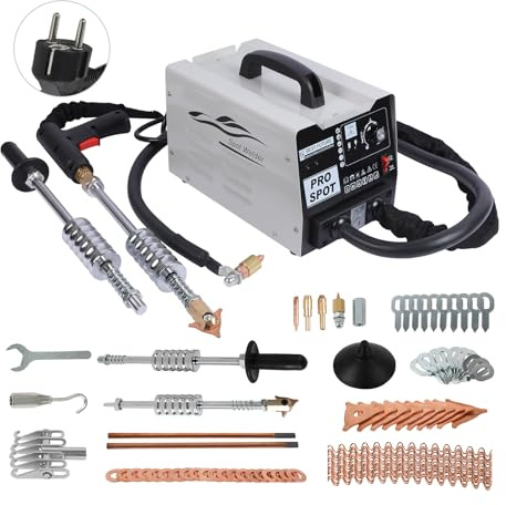 qpkung PLAYOCCAR 220V Karosserie-Schweißgerät 1800W Dellenschweißgerät mit 16 Aufsätzen & 6 Schweißmodi, Werkzeug zum Entfernen von Dellen, Motorhauben- und Türreparatur-Werkzeugsatz.