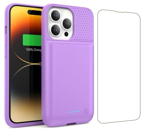 HETP Funda Batería para iPhone 13/13 Pro/14(6,1), 7500mAh Funda Cargador Portatil Carcasa de Carga Protectora Portátil, Ultra-Silm Carcasa Recargable de Carga Extendida para iPhone 13/13Pro/14-Morado