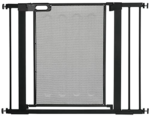 PawHut Cancelletto per Cani Regolabile 75-103 cm, Cancello di Sicurezza con Chiusura Automatica in Acciaio e ABS, Altezza 76 cm, Nero
