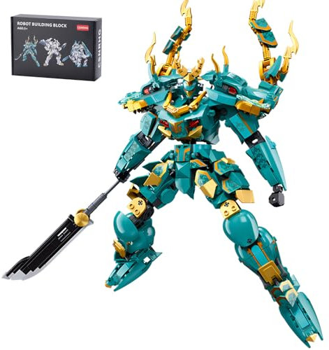 CSNRHG Green Dragon Samurai Mech Robot with Long Spear Model Building Blocks Toy Set Mythical Birthday for Ages 8+ Kids Adults Teens 704 Pieces