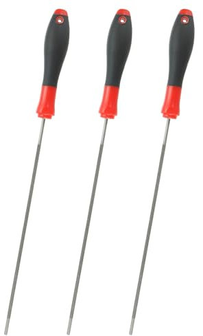 sourcing map Lot de 3 limes d'affûtage pour chaîne de tronçonneuse - 3,2 mm - En acier blanc - Avec poignée en plastique