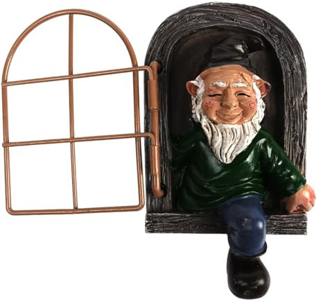 Sarini out The Door Elfo Statua da Giardino Gnomo da Giardino in Resina Decorazione da Appendere Facce di Albero Decorazione del Prato del Patio Esterno