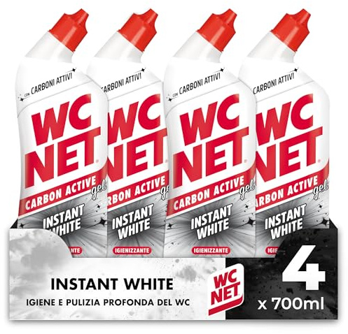 Wc Net – Carbon Active Instant White, Detergente Liquido per WC con Carboni Attivi, Prevenzione del Calcare e Igienizzante per WC, 700ml x 4 Confezioni