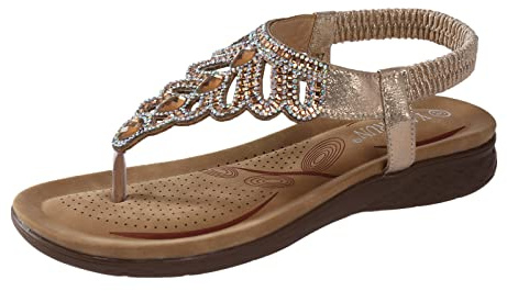 Summer Sandals for Women Summer Kids Flat Sandals Barefoot Leather Girls Comfortable Glitter Slippers for Outdoor Leisure, Rose Gold 12, 6 UK