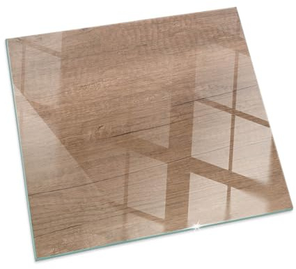 Tryckt eldstadsplatta glas | kamin golvskydd design | härdat värmebeständig yta | gnistskydd vedkamin | modern hem - 60x60cm - fyrkant - Naturligt trämönster
