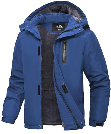 Peakwell Hommes Doublé Chaud Veste D'hiver Imperméable et Coupe-Vent Blouson de Ski Fonctionnel avec Capuche Amovible, Bleu Denim, L