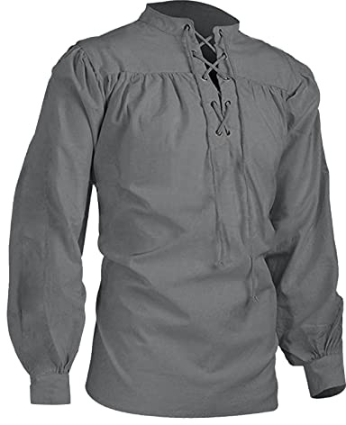 Herr vintage Henley-skjorta – medeltida stil långärmad bomullstopp, etnisk retro kostym skjorta, ledig tröja med huva för män, lös passform lätt tunika blus för höst och vinter