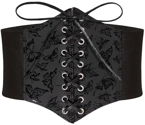 Eeuwigegelofte Womens Elastic Waist Belts Wide Elastic Lace Up Pirate Corset for Dress Dark Butterfly Renaissance Waist Cinch Belt between 100-140 lbs