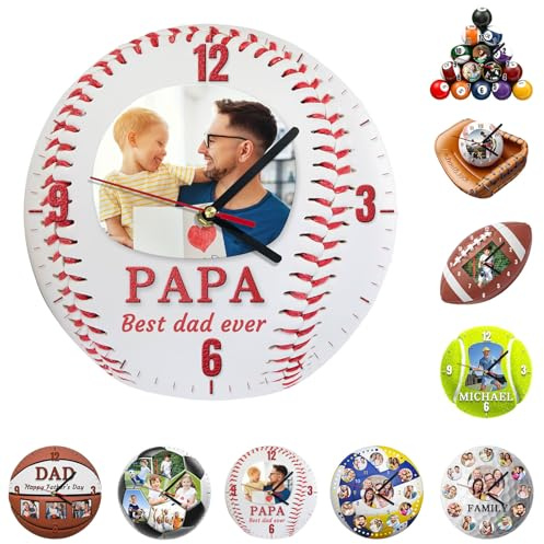 FENGHUO Horloge Murale personnalisée avec Photo de Balle de Baseball,Horloge Murale silencieuse personnalisée avec Ballon de Sport,Lumières LED 7 Couleurs en Option,Cadeau pour Les Fans de Baseball