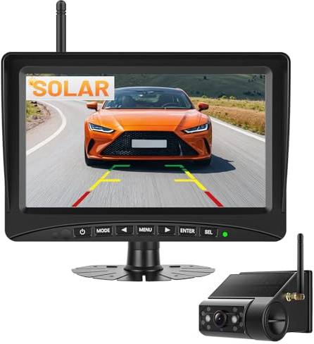 Husgw 7 Magnétique Caméra de Recul sans Fil Solaire, Installation Facile en 2 Minutes, Solaire Caméra de Recul IR Vision Nocturne, IP66 Imperméable, pour Fourgon/Camion Car/RV/SUV/Remorque