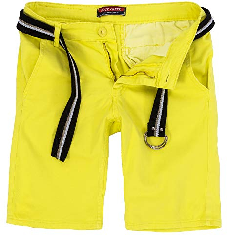 Rock Creek Herren Chino Shorts Hose Kurz Chinoshorts Inkl Gürtel Männer Sommer Bermuda Stretch Rc-2133 29 Lemon