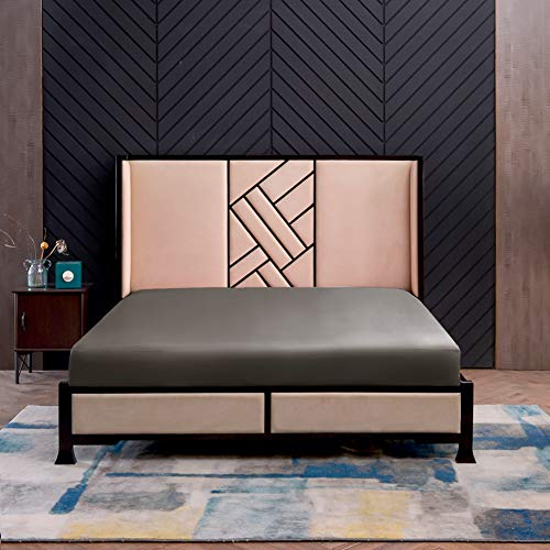 THXSILK Seide Spannbettlaken Spannbetttücher Seide Bettlaken 100% Maulbeerseide 19 Momme mit Rundumgummi (90x200+30cm, Holzkohle)