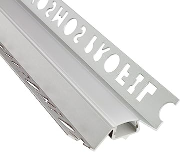 IN-T77 LED Alu Fliesenprofil Ecke aussen 12mm silber + Abdeckung Abschlussleiste Fliesen für LED-Streifen-Strip 2m opal