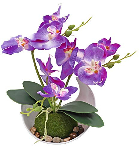 MINYULUA Artificial Orchid Flower, Faux Phalaenopsis Flower Arrangement
