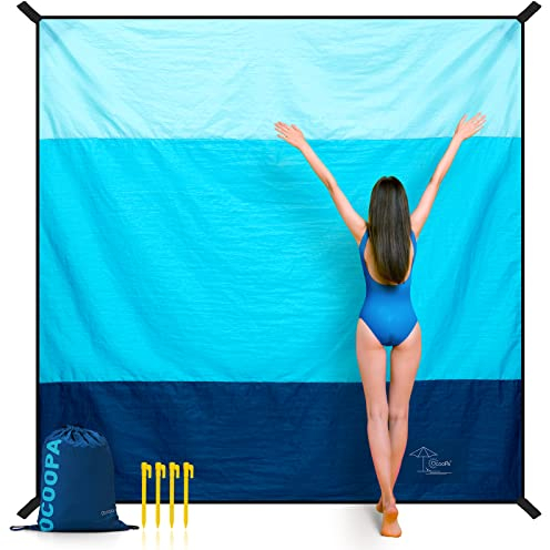 OCOOPA Stranddecke Sandfrei Super Groß 220x210 cm, Sanddicht Wasserdicht, Weiches Bequemes Langlebiges Material, Breite Streifen, Leicht Kompakt für Picknick