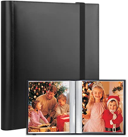 Aevdor Photo Album 8.5x11 Holds 68 Photos, Art Portfolio Binder for 8.5 x 11 Pictures, Binder with Plastic Sleeves for Photos, Kids Artwork, Sketch (Black)