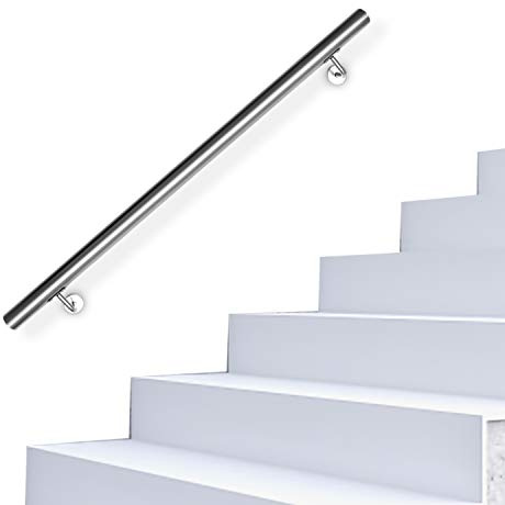 Jopassy Pasamanos de acero inoxidable, pasamanos antideslizante, 100 cm, pasamanos de pared para exterior e interior con soportes de pared, material de montaje