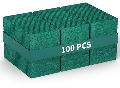 100 Pack Heavy Duty Scouring Pads 3x4 Inch – Green Scrubbing Pads, Non Scratch Bulk Scrub Pads for Kitchen, Dishes, Pots, Pans, Grill & Household Cleaning – Reusable Multipurpose Scrubber Pads