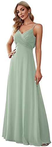Ever-Pretty Robe de Soirée Femme Longue A Line Col V à Bretelles Mousseline de Soie Sexy Vert Menthe 40