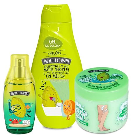 The Fruit Company. Edición Exclusiva MÍMATE MELÓN ATRACCIÓN. Pack compuesto por 1 Gel Ducha + 1 Exfoliante corporal + 1 Colonia.