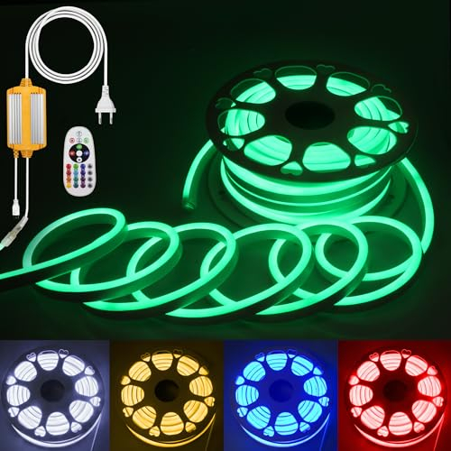 ALITOVE 25M RGB Neon Streifen 230V LED Outdoor Strip mit APP/Fernbedienung IP65 Wasserdicht Flexibel Lichtschlauch Musik Sync für Home Spielzimmer Innen- und Außendekoration