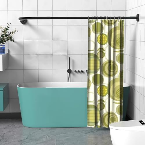 Duschvorhangstange, Duschstange für Duschvorhang, Duschstange Ecke für Badezimmer Badewanne Umklei (mit Edelstahl Duschvorhangringe, Size: 70-95cm x 105-165cm,Color:Schwarz, Ohne Bohren)