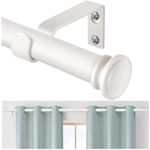 TONIAL Curtain Rod 32 to 58 Inch, Telescoping Splicing 3/4 Drapery Rods for Windows Decorative Single Rod with Small Cap End, Warm White