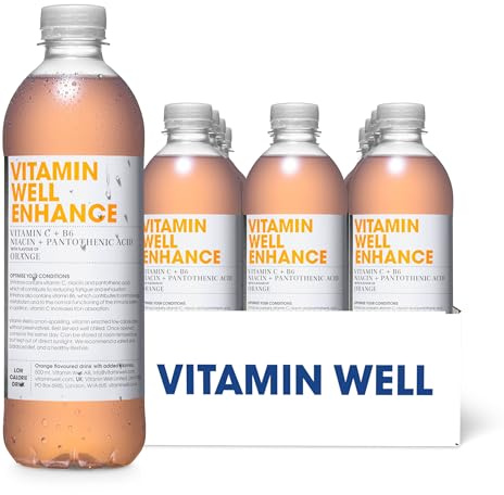 Vitamin Well Orange Flavouredwater– Rich in Vitamin C, Vitamin B6, Pantothenic Acid, Low Calorie – 12 x 500ml (ENHANCE)