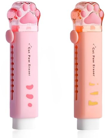 SGERUFZ 2 pièces Mignons Caoutchoucs, Gomme De Patte De Chat, Rétractable, Gomme Push-Pull, Kawaii pour Les Étudiants Écrivant des Fournitures Scolaires De Bureau