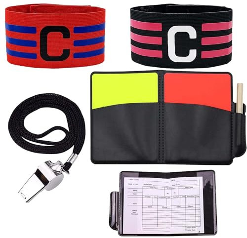 4 StüCk Schiedsrichter Set, Schiedsrichter Pfeife, Schiri Set Schiri Pfeife EinschließLich Notizbuch, Rote Und Schwarze ArmbäNder Und Pfeife Schiedsrichter Karten für FußBall Sachen Geeignet Sind