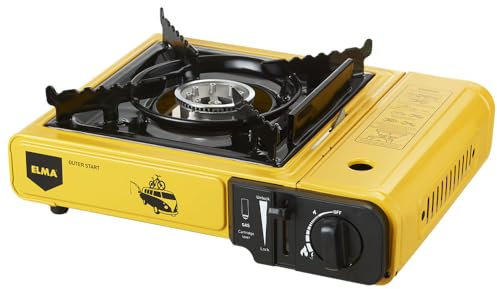 Elma Outer Start Réchaud à Gaz, Réchaud de Camping Compatible avec des Cartouches de Butane et des Bonbonnes de Gaz Butane/Propane | 1 Feu, avec Mallette pour Un Transport Facile, 2300 W, Jaune