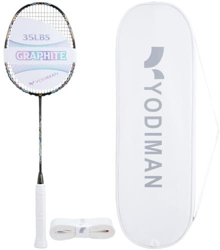 YODIMAN Pro Carbon Badmintonschläger – Leicht & Hochleistung für Wettkampf (35 lbs Bespannung, 46T Graphit, 0.68mm String, Profi-Level)