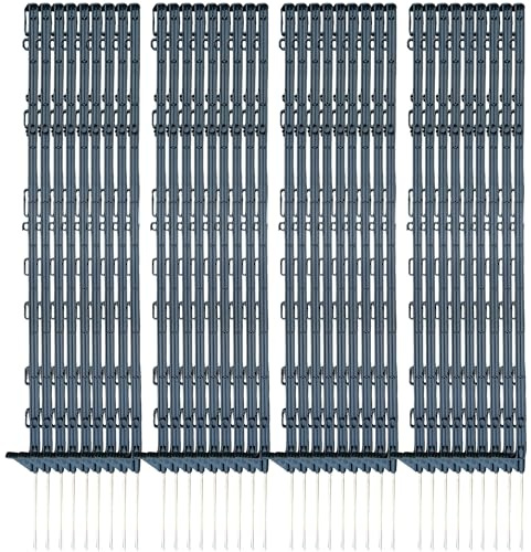 20x Weidezaunpfähle 105 cm – dunkelgrün, mit 9 Ösen, einseitiger Trittstufe und verzinktem Erdspieß