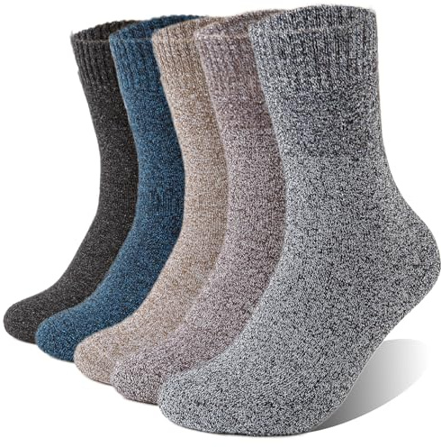 VoJoPi Men's Winter Thermal Socks - Soft Cosy, 5 Pairs Warm Casual Crew Thick Wool Socks for Hiking Walking Everyday Wear, Size UK 6-11