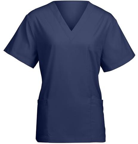 AUYAO Blouse Medicale Femme, Tenue Médecin Infirmiere Manches Courtes avec 3 Poches, Tunique de Travail Médicale Manches Courtes Blouse, V Col Uniforme Blouse Dentiste, Vêtements Médicals pour Femme