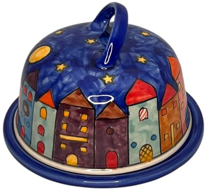 Gall&Zick Käseglocke aus Keramik, Handbemaltes Stadtmotiv, 15 cm Durchmesser, Spülmaschinenfest, runde Butterdose