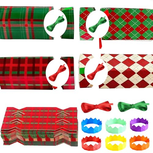 POPOYU Julsmällare lyx, gör dina egna julkex 30 paket gör-det-själv jul & festsmällare bulk set för familj julfestpresenter, kort, konsthattar för barn festgåvor, julgransdekor