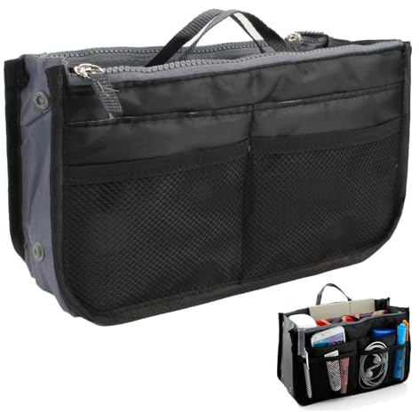 Organisateur de Sac à Main, Femmes Sac de Rangement Intérieur Bag, avec 9 Poches, Organiseur Extensible Pratique avec Fermeture Éclair et Poignée pour Voyage, Travail et Quotidien (27 X 16 X 9 cm)
