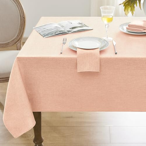 Softalker Pink Table Cloth Rectangular 140x200cm Faux Linen Tablecloths Water Resistant Dining Table Cover Washable for Easter Spring Outdoor Party Birthday Coffee Tabletop Decoration,78x55 inch