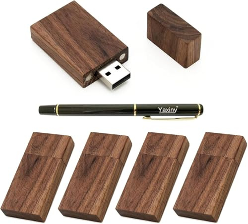 Yaxiny 5 Pack Rechteck Walnuss Holz 3.0 USB Flash Drive 32GB USB Disk Memory Stick mit Holz
