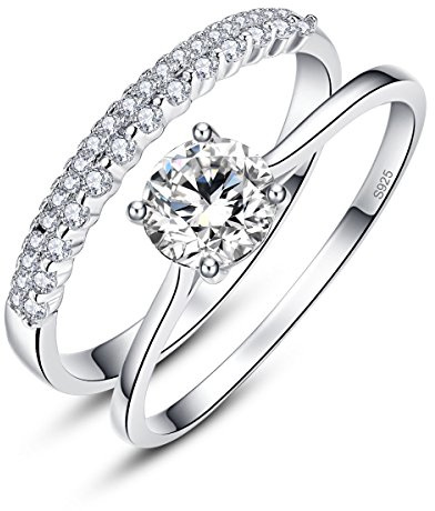 Bonlavie Women's Silver Wedding Anniversary Ring Set With Round Cut White CZ, Size O