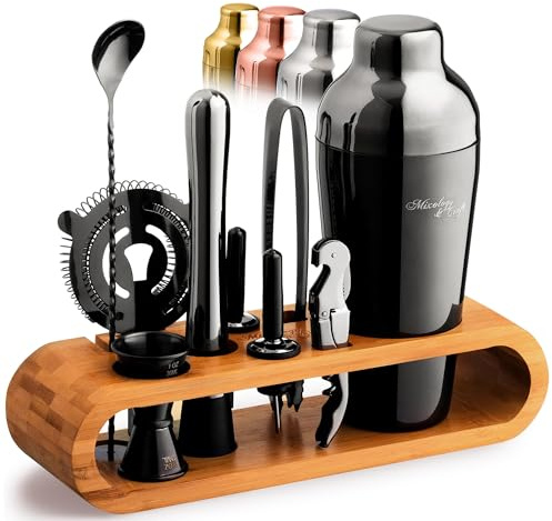 Mixology & Craft Cocktail Shaker Set with Bamboo Stand - Professional 10-Piece Bartender Kit - Complete Bar Set & Cocktail Mixer Kit for Home (Gun-Metal)