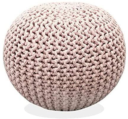 FRELISH DECOR Round Pouf Ottoman Hand Knitted 100% Cotton Pouf Foot Stool - Knitted Bean Bag - Floor Chair for Living Room Bedroom - Foot Rest for Couch (20 Diameter x 14 Height) - Cloud Pink
