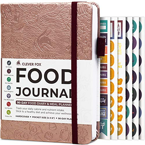 Clever Fox Food Journal fickstorlek – daglig matdagbok, måltidsspårare och planerare för handväska, kalori- och näringslogg, för att hålla sig till en hälsosam kost och uppnå viktminskningsmål, 10 x
